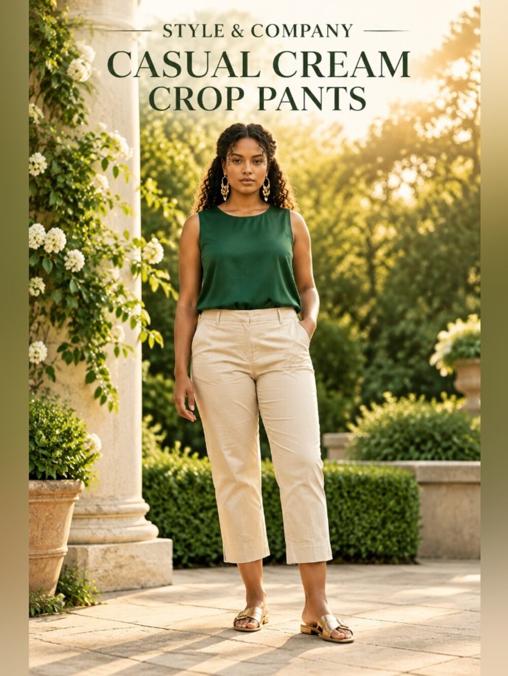 Style & Company Casual Cream Crop Pants